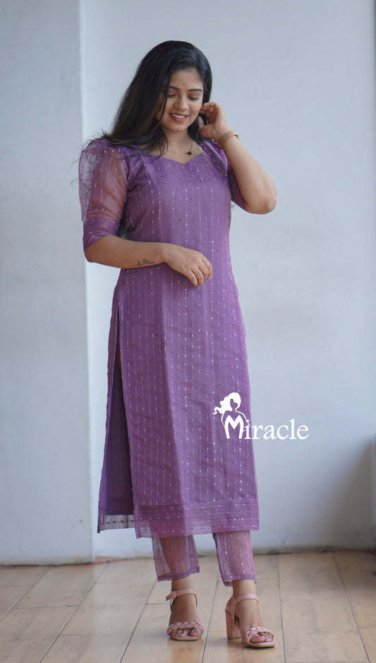 Lined organsa slited top with pant MCK238